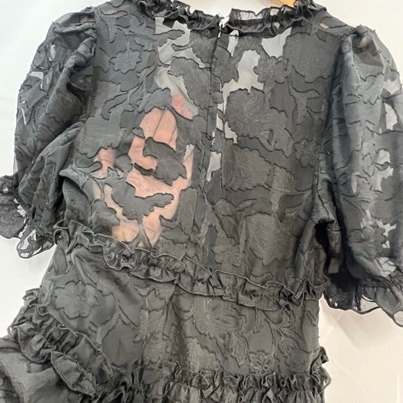 STORY ON Black Sheer Lace V Neck Puff Short Sleeve Dress SZ SM - Picture 7 of 12